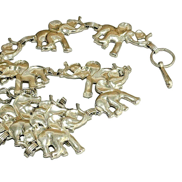 Vintage Silver Chain Belt Lucky Elephants Adjustable Concho Style Hippie Boho - Picture 4 of 10